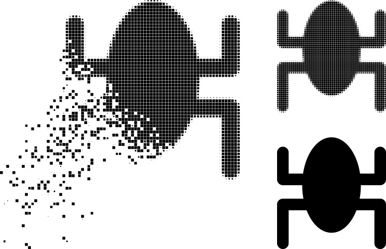 Dissipated pixel bug icon with halftone version vector image
