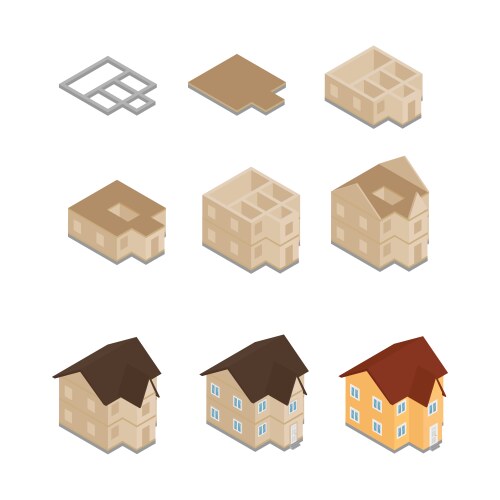 Abandoned buildings isometric broken houses city Vector Image