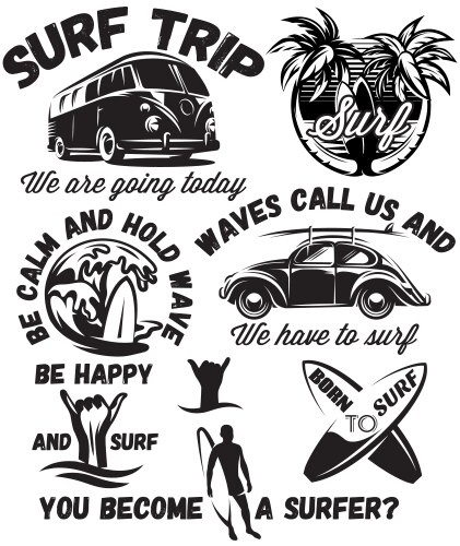 Monochrome Surf Collection Vector Image
