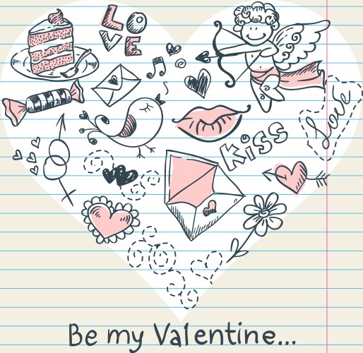 Valentine's Day Doodle Scrapbook Vector Image
