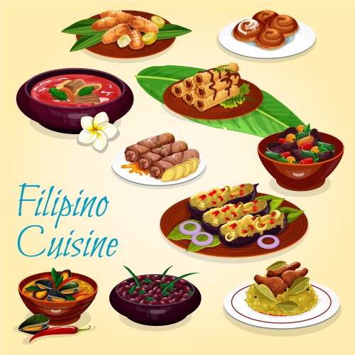 filipino national cuisine dishes and desserts vector image