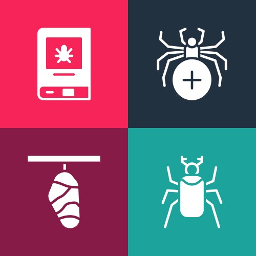 Set pop art beetle bug butterfly cocoon spider Vector Image