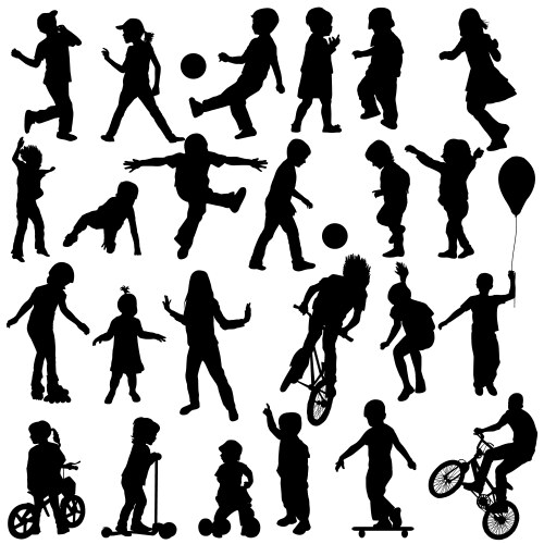 Kids Playing Silhouettes - Active Children Vector Image