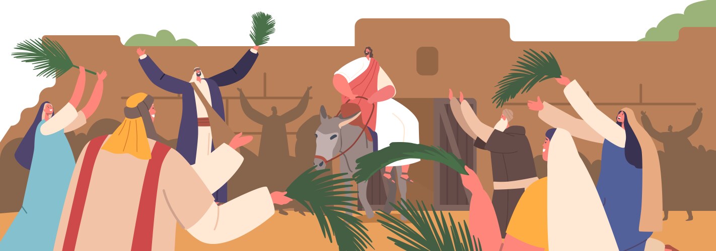 Jesus comes to jerusalem as king palm sundays Vector Image