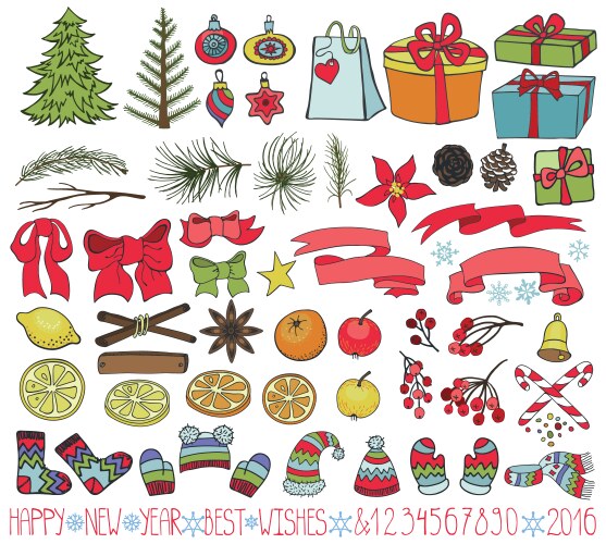 Christmas Doodle Festive Kit Vector Image