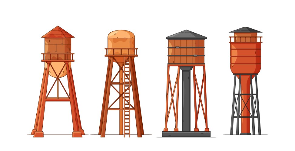 Water tower with spherical metal container tall Vector Image