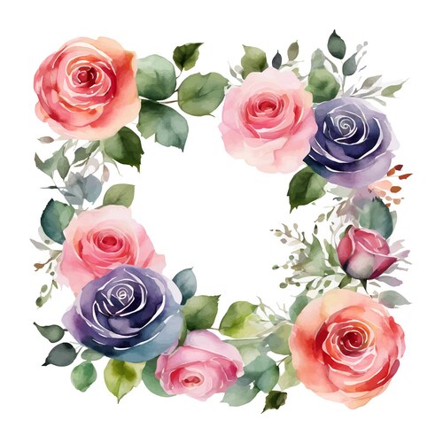 Watercolor Roses Round Frame Vector Image