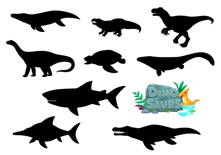 Cartoon dinosaurs reptiles character silhouettes Vector Image