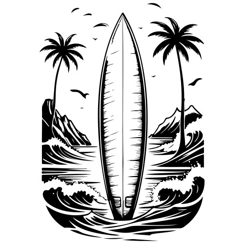 Line surfboard drawing vintage image Vector Image