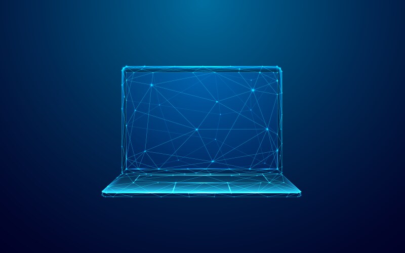 Low poly laptop in technological blue color vector image