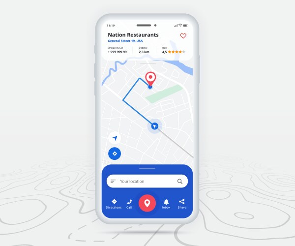 Map gps navigation app ux ui concept mobile vector image