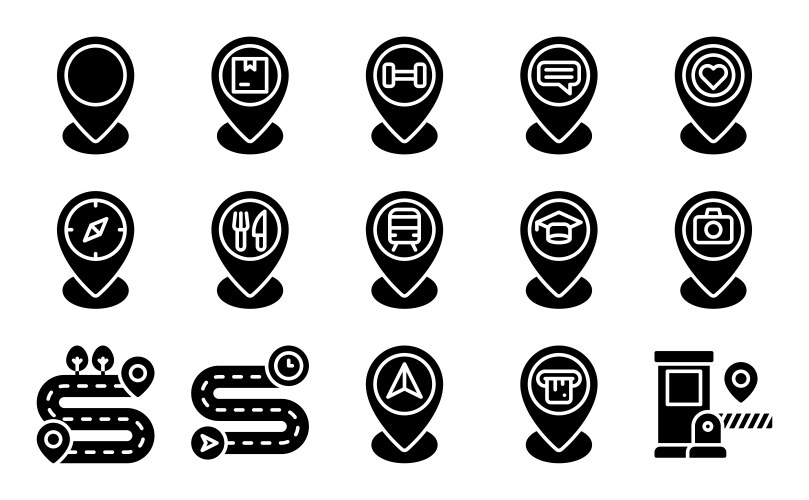 Location map and navigation solid icon set 5 vector image