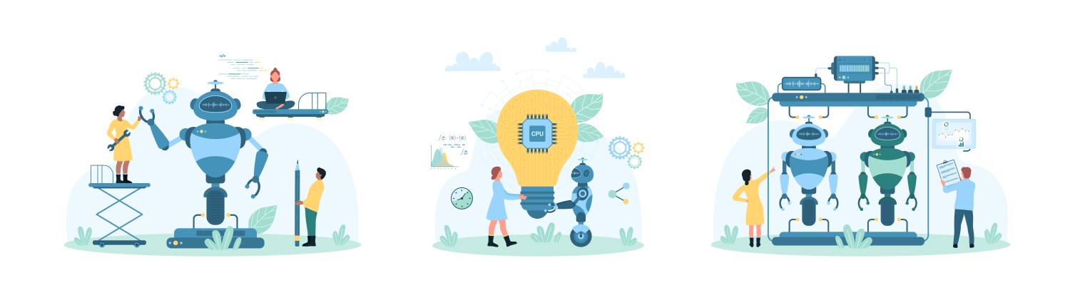Robot programming machine learning set tiny vektorbild