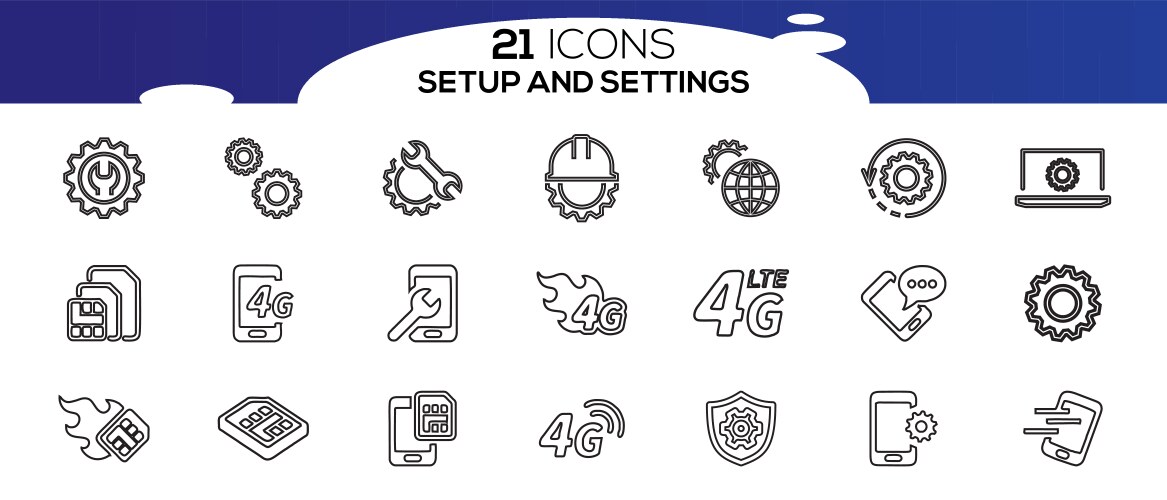 Simple set of setup and settings related line vector image