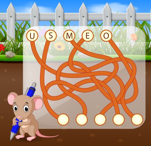 Logic puzzle game for study english with mouse vector image