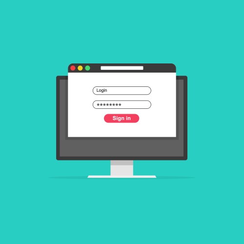 Computer or monitor with login and password form vector image