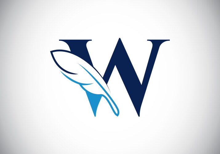 Letter w feather logo design with pen Royalty Free Vector