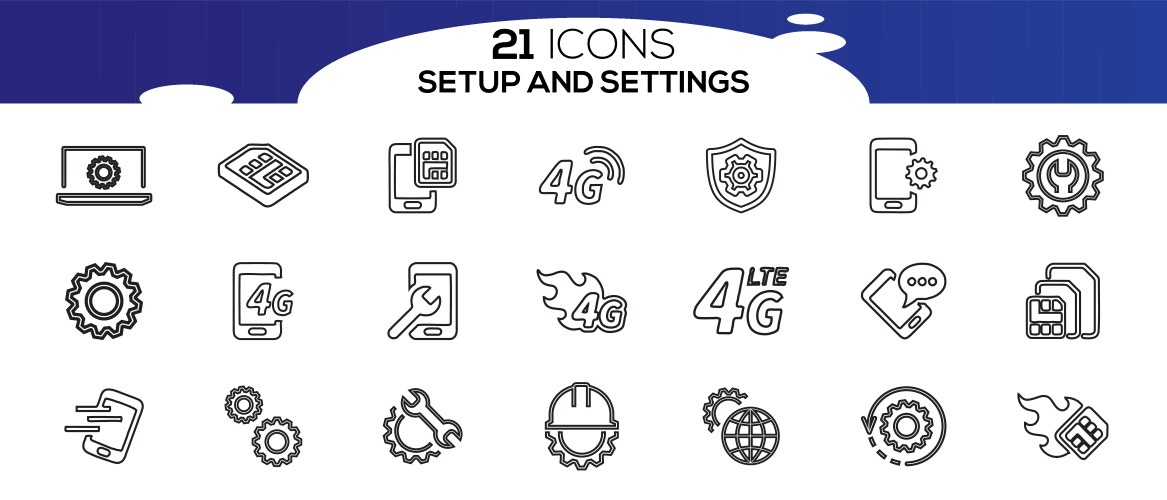 Simple set of setup and settings related line vector image