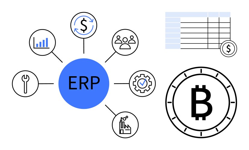 Erp system integration with cryptocurrency vector image