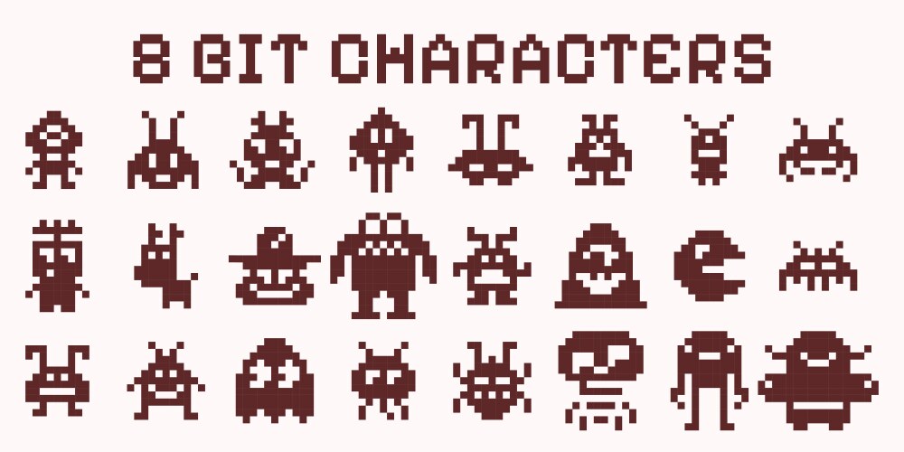 Space invader pixel arcade game characters 8 bit vector image