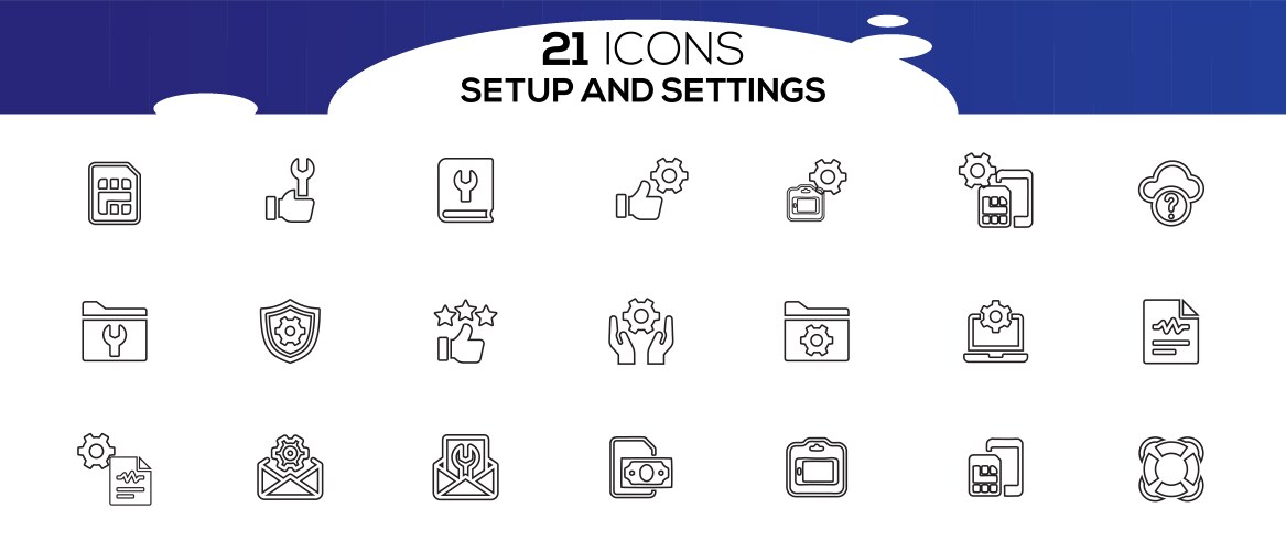 Simple set of setup and settings related line vector image