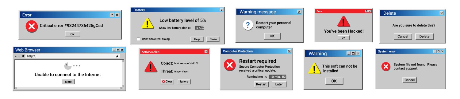 Retro error message damaged computer problem vector image