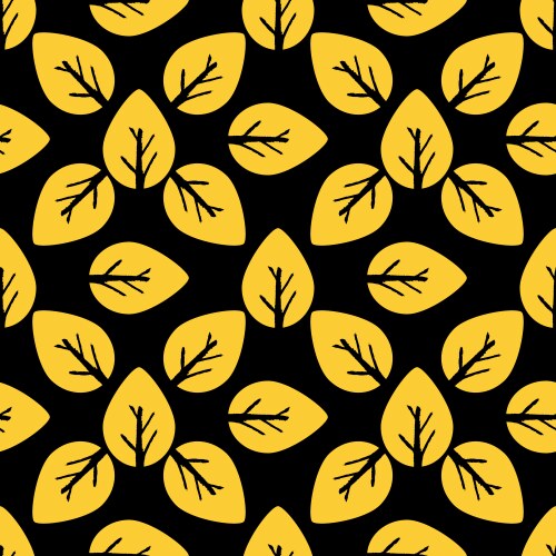 seamless foliage pattern golden leaf on black vector