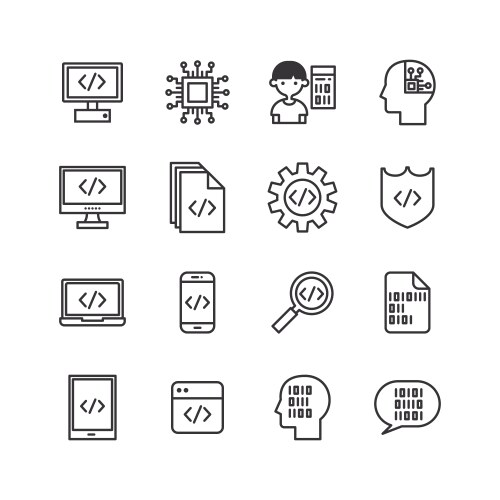 bundle of ai coding line icon set vector image