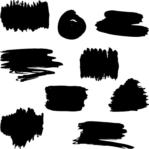 Set hand drawn paint brush strokes and stains Vector Image