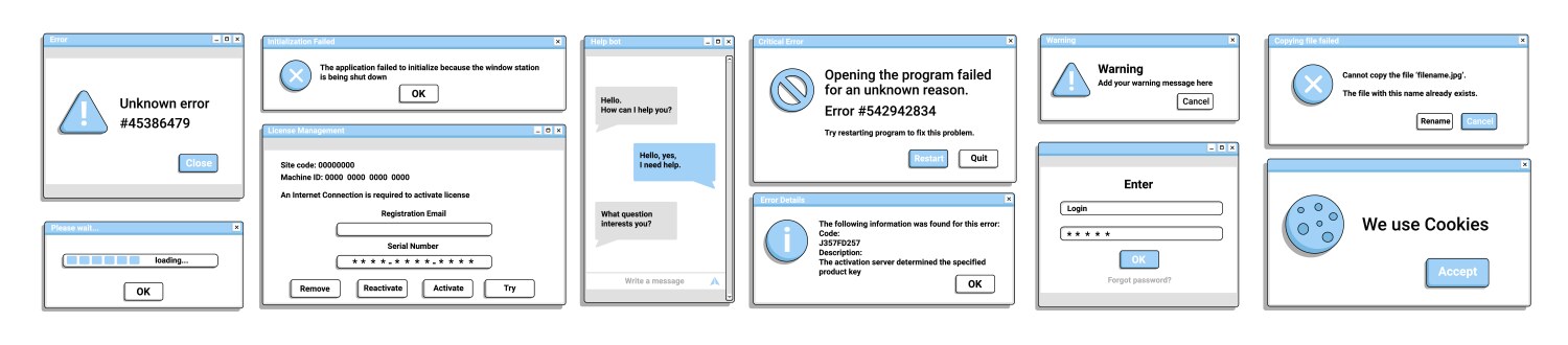 Set of window error pop up in blue color old style vector image