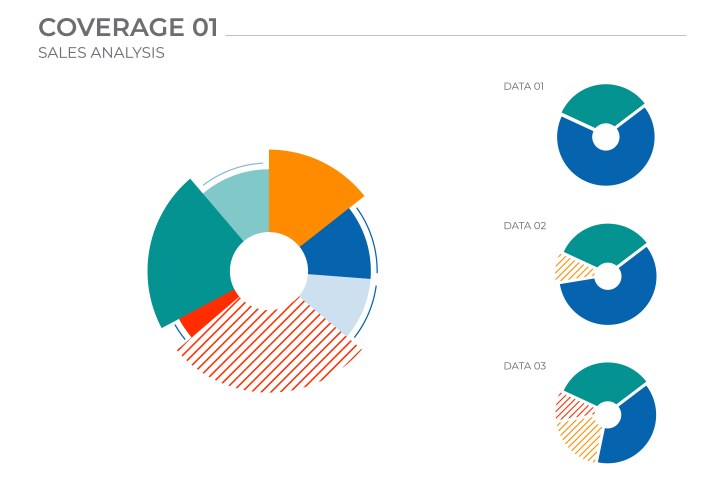 Pie data analysis charts in color elements vector image