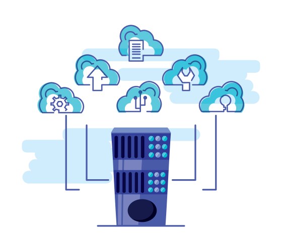 Cloud computing network with server tower vector image