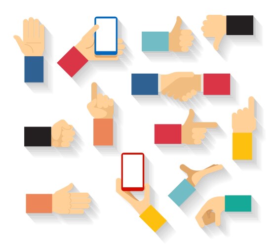 Set various hands gestures Royalty Free Vector Image