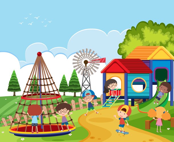 Scene with kids playing in the playground Vector Image