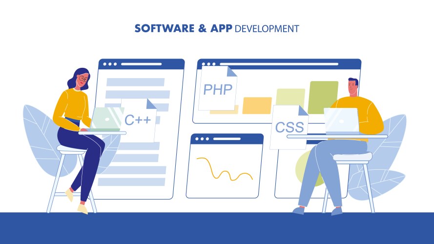 Software and app development web banner template vector image