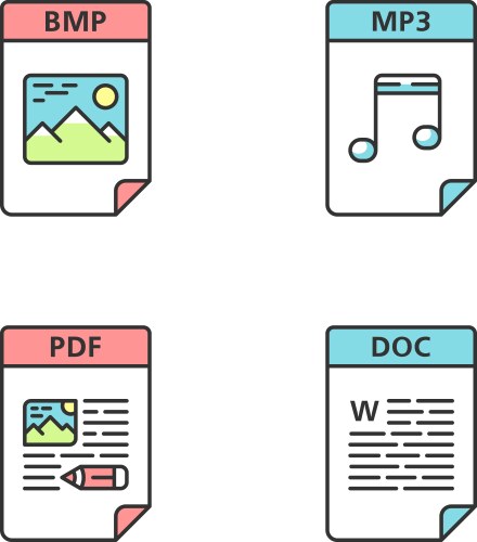 Files format color icons set image audio vector image