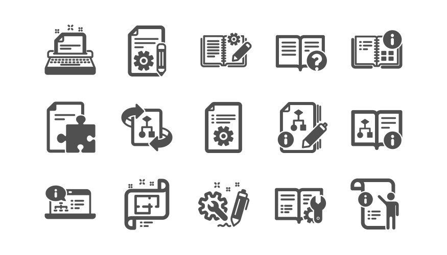Technical documentation icons instruction plan Vector Image