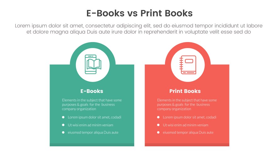 Ebook vs physical book comparison concept Vector Image