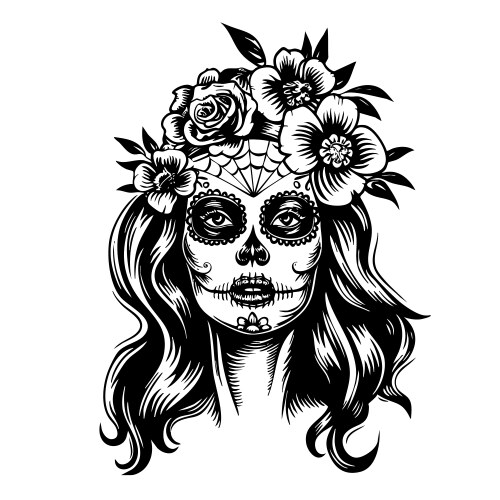 Girl with skeleton make up hand drawn Vector Image