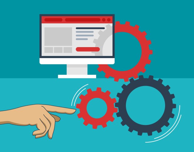 Frontend and backend - hand moving gears of ui vektorbild