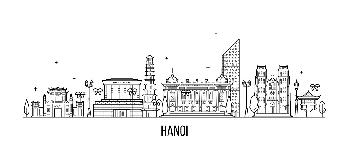 hanoi skyline vietnam city buildings linear vector