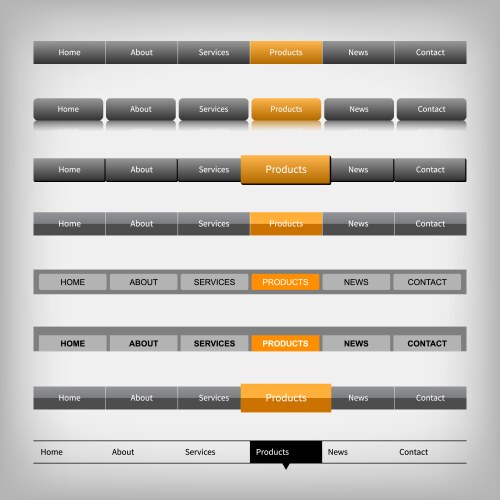 Set of 8 navigation bar for website Royalty Free Vector