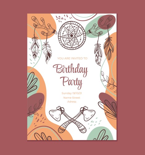 boho style birthday invitation template graphic vector image