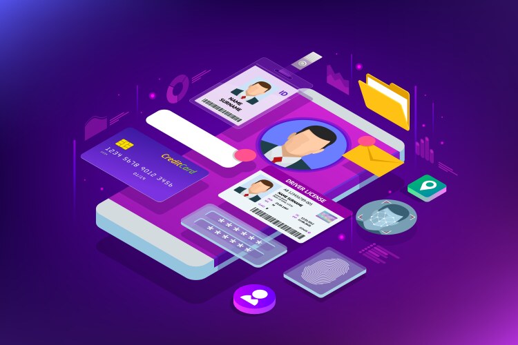 isometric personal data information app identity vector image