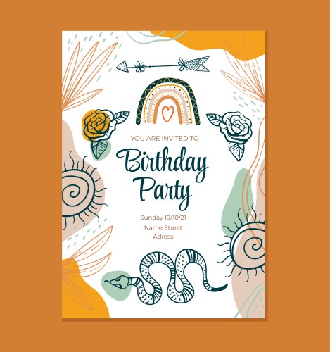 boho style birthday invitation template graphic vector image