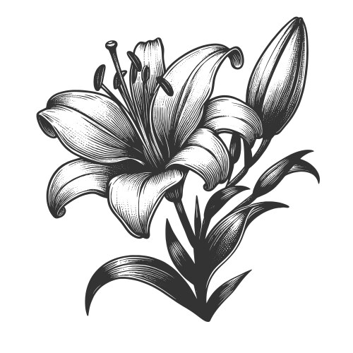 Elegant Lily Engraving Vector Image