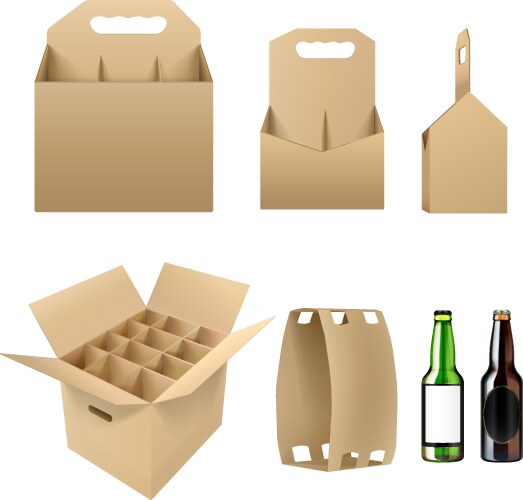 Realistic set of brown box package vector image