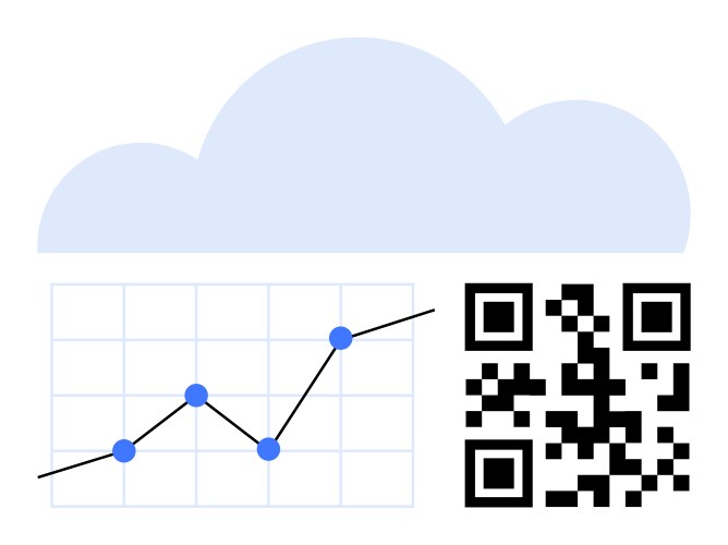 Cloud storage with qr code and data progress chart vektorbild