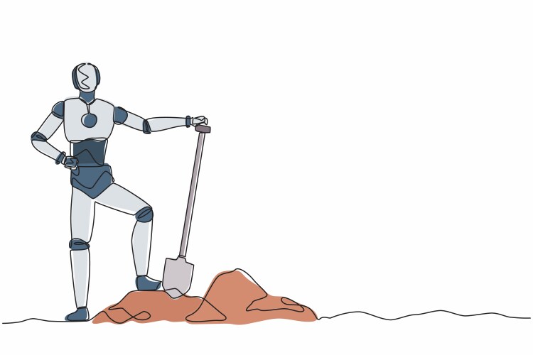 Continuous one line drawing robot gives up Vector Image