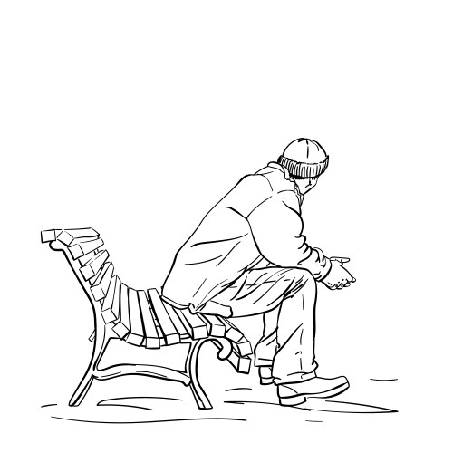 Drawing man in winter clothes sitting on bench Vector Image